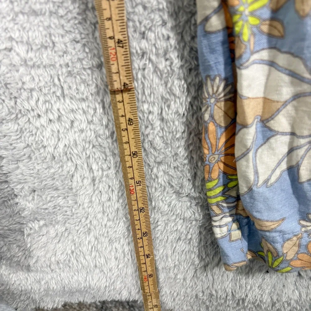 Current Air Floral Print Linen Blend Utility‎ Jumpsuit Size M Blue Yellow Belt